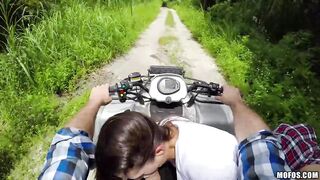 Horny little slut rides a cock in the middle of nowhere