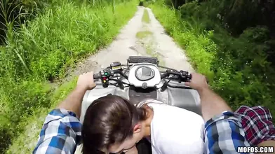 Horny little slut rides a cock in the middle of nowhere