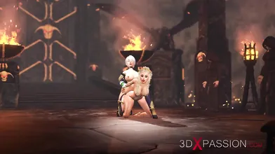 Super hot dickgirl plays with a sexy princess in the medieval castle