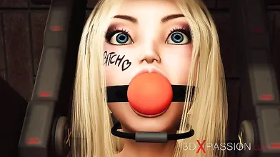 A sexy cuffed young blonde gets fucked hard by a hardcore muscular woman with a strapon