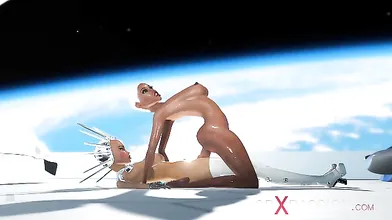 Super sexy android dickgirl fucks a hot ebony on a spaceship
