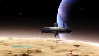 Sci-fi sex in a space station. 3d dickgirl plays with a hot blonde