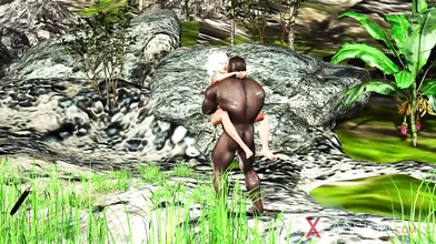 Outdoor hot sex! Big black cock fucks hard a sexy blonde in the island