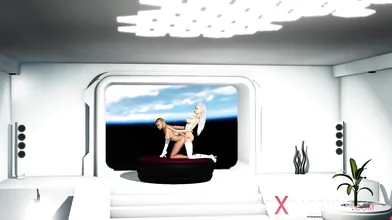 Female sex cyborg fucks hard a horny girl in the space station