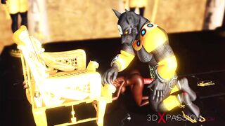Anubis plays with a hot black girl in the temple in Ancient Egypt