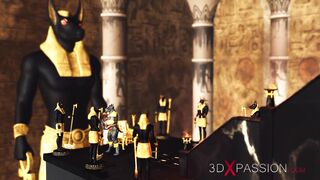 Anubis plays with a hot black girl in the temple in Ancient Egypt