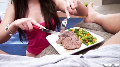 Girlfriend susprises BF for Steak and Blowjob Day