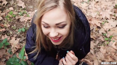 Adorable blonde babe agrees to some public quickie