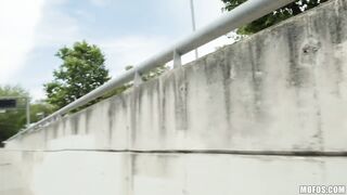 Blonde teen babe gets fucked outdoors for money