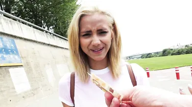 Blonde teen babe gets fucked outdoors for money