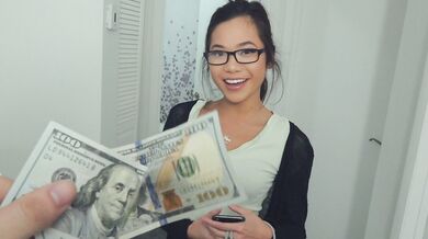 Money Makes Nerdy Girl Smile & Gobble!
