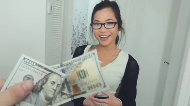 Money Makes Nerdy Girl Smile & Gobble!