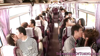Hot Asian teen on a bus getting her beaver romped
