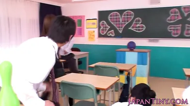 Asian student in POV tugs and blows a cock