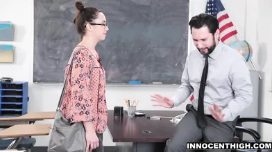Schoolgirl disguises as her mom and fucks the teacher