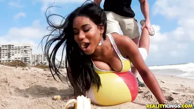 Boobalicious ebony beauty gets fucked in cute leggings