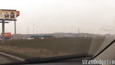 Sexy blonde teen hitchhiker fucks a big cock in the car