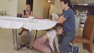 Hottest Stepmom Rachael Cavalli catches Slut under Table