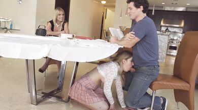 Hottest Stepmom Rachael Cavalli catches Slut under Table