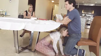 Hottest Stepmom Rachael Cavalli catches Slut under Table