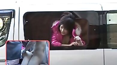 Ride through the city with her face out of the window and her cunt getting teased in the car