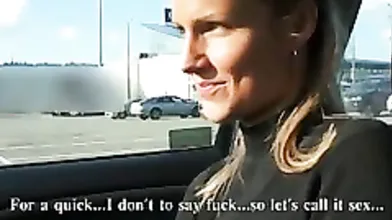 Hot European blond gets money to show her pussy and suck dick in her car