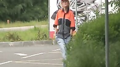Horny old car cleaning lady goes for a ride and sucks two random guys cocks