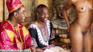Sensual ebony foursome massage