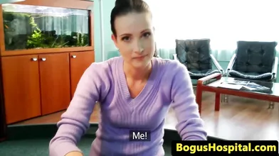 Hospital inspector with a shaved pussy gets fucked by the doctor