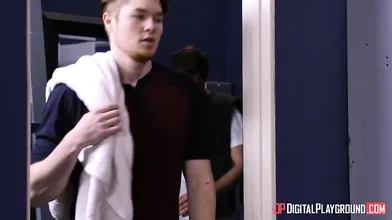 Nubile nerd learns about dicks with two of the kind in the shower