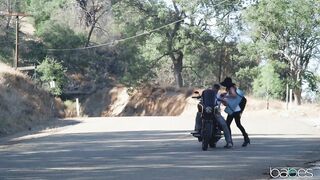 Charles Dera taking Ashley Adams for a ride on his bike and dick