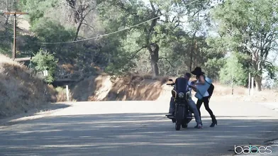 Charles Dera taking Ashley Adams for a ride on his bike and dick