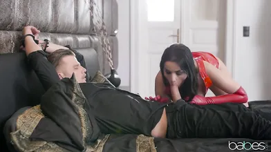 Insanely hot brunette domina finally gets her hands on him