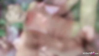 Slutty granny with red hair is having hardcore sex in the forest, during the day