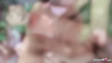 Slutty granny with red hair is having hardcore sex in the forest, during the day