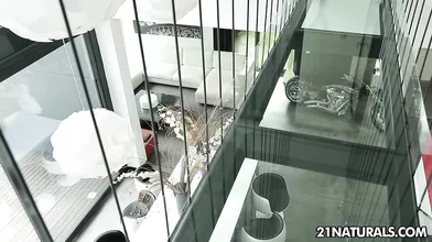 Maria exploring her smooth pussy