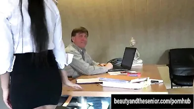 Pierced brunette teen Bella fuck an old cock
