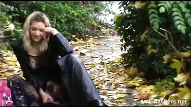 British babe flashing her hairy pussy