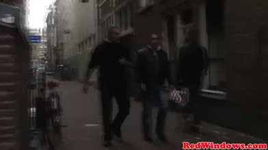 Real dutch prostitute gets cum on her bald pussy as tourist cums on her