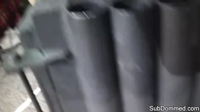 Bound euro sub fucked with masters toys