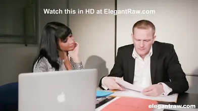 Business Woman Working on a Huge Cock File