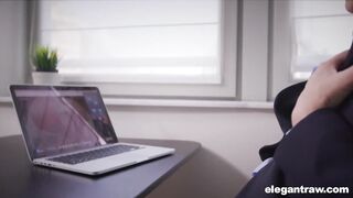Business Woman Swallows While Working