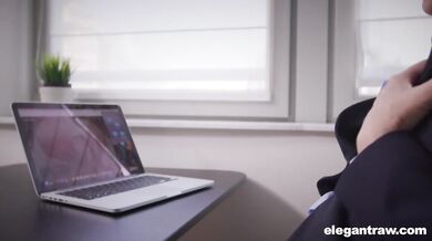 Business Woman Swallows While Working