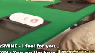 Amateur in group gets creampie playing games