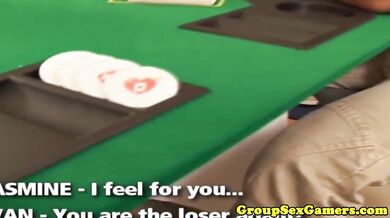 Amateur in group gets creampie playing games