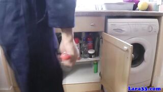 UK mature in stockings fucks and wanks repair man