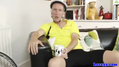 British mature in stockings picks up cyclist for fuck