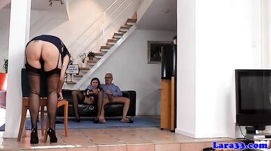 Mature british couple in threeway with a babe