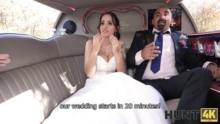 HUNT4K. Excited girl in wedding dress fools around not with future hubby