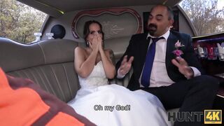 HUNT4K. Random passerby scores luxurious bride in the wedding limo